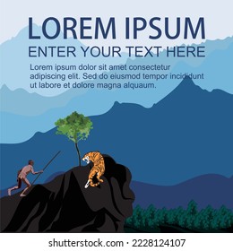 Vector Panorama: Panorama of nature and wild animals on the hills.