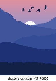 vector panorama of nightly mountains