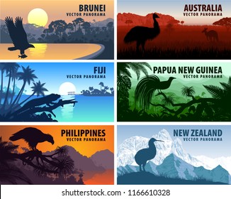 Vector panorama of Philippines, Australia, New Zealand, Brunei Darussalam and Papua New Guinea