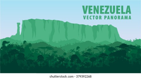 Panorama vectorial con Roraima tepui en selva tropical - Venezuela, Sudamérica