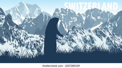 vector panorama of Switzerland with marmot