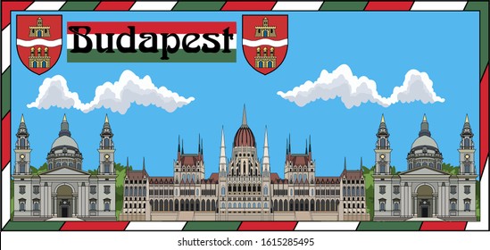 Vector panorama urban Budapest city
