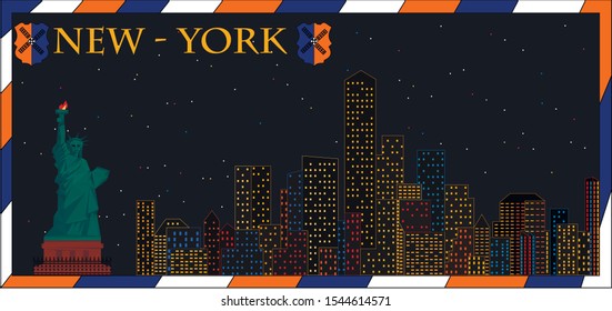 Vector panorama urban New-York city