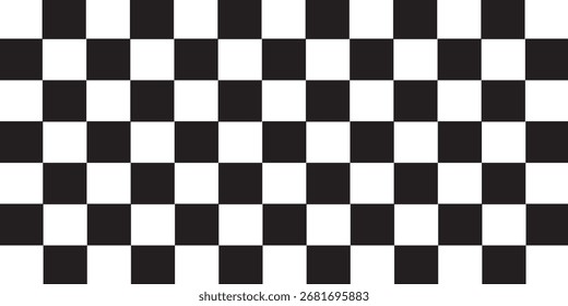 Vektor des Panoramas auf weißem und schwarzem Schachbretthintergrund. Muster für Mode, Rahmen, Stoff, Flagge, Umschlagpapier, Deckhaut, Tischdecke, Szene. Flag. Vektorgrafik