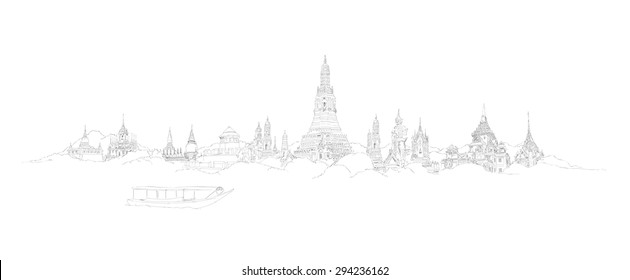 vector panoramic bangkok city sketch