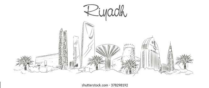 vector panoramic hand drawing sketch illustration of RIYADH city