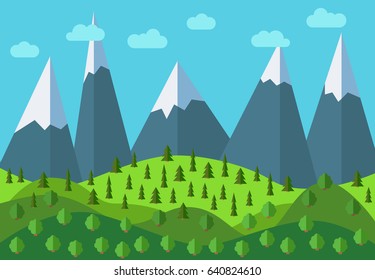 Vector Panoramic Mountain Cartoon Landscape Natural Stock Vector ...