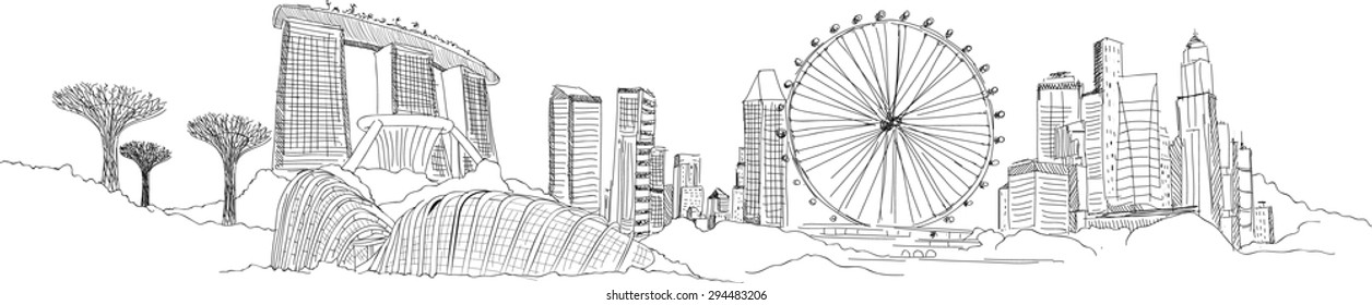 vector panoramic singapore city sketch