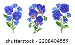 Vector Pansies and Forget-me-nots for postcards, posters, clothing design, cosmetics, advertising banners, patterns, social media posts. Realistic botanical illustration isolated on white background.
