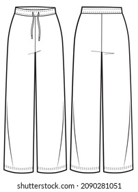 Vector pants technical drawing, woman wide-leg pants