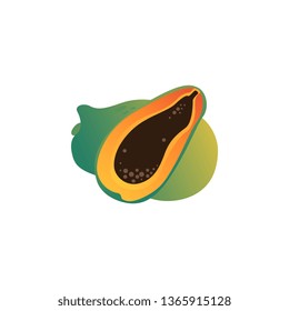 Vector papaya exotic fruit cartoon icon. Tropical food for summer party, seaside vacation design. Healthy food full of vitamins. Natural fresh ingredient for dieting menu. Isolated illustraiton