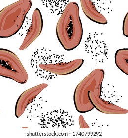 vector papaya seamless pattern on white  background. Fruit wallpaper. perfect for textile.