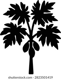 Vector papaya tree with fruits silhouette Illustrator