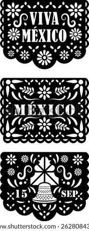 Vector papel picado icon Viva Mexico, national holiday