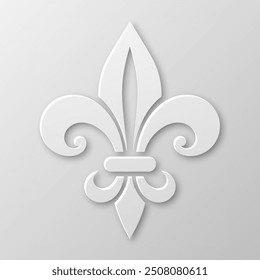 Vector Paper 3d Fleur De Lis Closeup Isolated on White Background. Heraldic Lily Sign, Vector Illustration