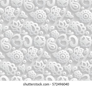 Vector paper 3D OM seamless pattern - volume shadows cut out calm effect as endless tile ornament for yoga, zen and meditation topic