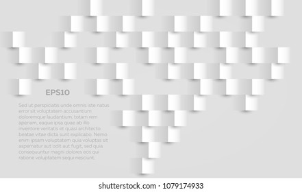 Vector paper abstract background, flat style geometric pattern on white, square shapes, 3d wall avertisement design