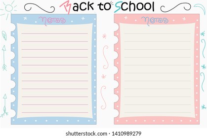 Vector paper. Agenda notes paper. Template paper notes. Set to do lists or planning. Cute Template for agenda page, planners stickers, check lists, notes paper. Illustrations -To do Lists notebook