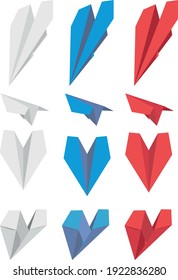 vector paper airplane in different positions