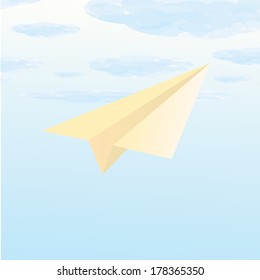 vector paper airplane flying in blue sky. business metaphor.
