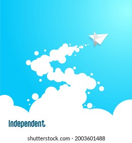 avión de papel vector volando en cielo azul con humo blanco, fondo, celebración