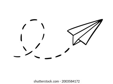 Avión de papel vector. Avión de doodle dibujado a mano aislado en fondo blanco.