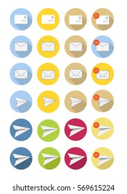 Vector paper airplane icon isolated on background. Different types of flat mail, message and letter icons. Elements of design for infographic, website or app.