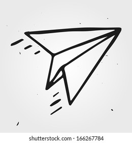 Vector Paper Airplane Isolated, Hand Drawn