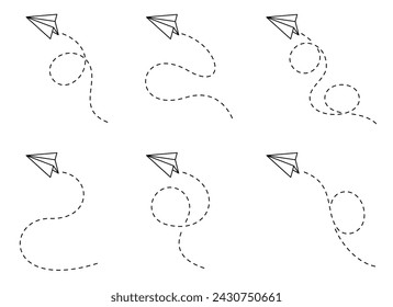 Vektor-Papier-Flugzeug-Linie und gestrichelte Linien-Spur
