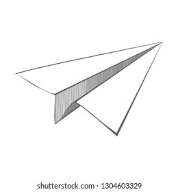 vector paper airplane on a white background. linear design. hatching. graphic image. pencil drawing.  Origami
