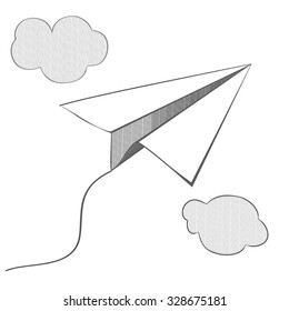 vector paper airplane on a white background. linear design. hatching. graphic image. pencil drawing.  Origami 