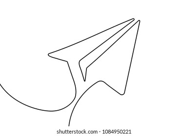 Vector paper airplane. One line style illustration