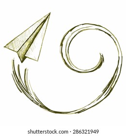 Vector paper airplane. Origami airplane flying in the sky
