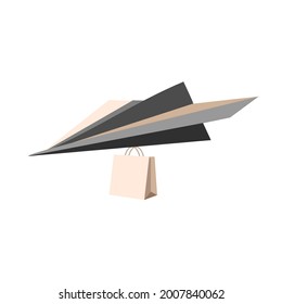 avión de papel vector con paquete en fondo transparente
