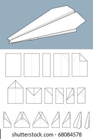 Vector paper airplane. The scheme of manufacturing paper layout - origami, illustration.