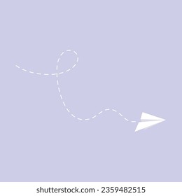 Vector paper airplane send with dotted lines flat style