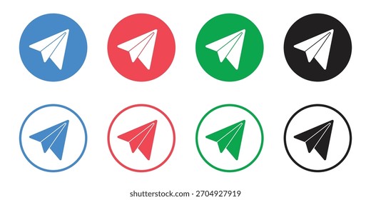 Vector Paper Airplane Send Icons Set. Message, Telegram, and Submission Symbols for Communication, UIUX, and Social Media.