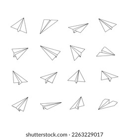 Vector paper airplane set. Icon symbol of travel and route. isolated on white background.