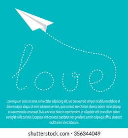 Vector paper airplanes shape love way. Origami paper planes in sky. Valentine day element, banner, card, background. Love way symbol. Dotted line love wings plane for your wedding. Travel concept.