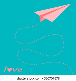 Vector paper airplanes shape love way. Origami paper planes in sky. Valentine day element, banner, card, background. Love way symbol. Dotted line love wings plane for your wedding. Travel concept.