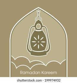 vector paper arabic lamp and clouds greeting design for the celebration of Ramadan Kareem and Eid Mubarak and other muslim festivals.
