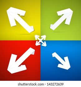 Vector paper arrow on yellow, green, red and blue background
