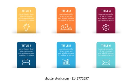 Vector paper arrows infographic, banners diagram, labels graph, stickers presentation chart. Business concept with 6 options, parts, steps, processes. Slide template.