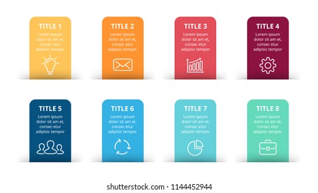 Vector paper arrows infographic, banners diagram, labels graph, stickers presentation chart. Business concept with 8 options, parts, steps, processes. Slide template.