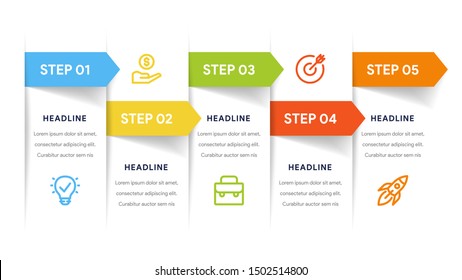Vector paper arrows infographic, banners diagram, labels graph, stickers presentation chart. Business concept with 5 options, parts, steps, processes. Slide template.