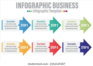 Ilustración de flechas de papel vectorial, diagrama de banners, gráfico de etiquetas, gráfico de presentación de pegatinas. Concepto de negocio con seis opciones, partes, pasos, procesos.