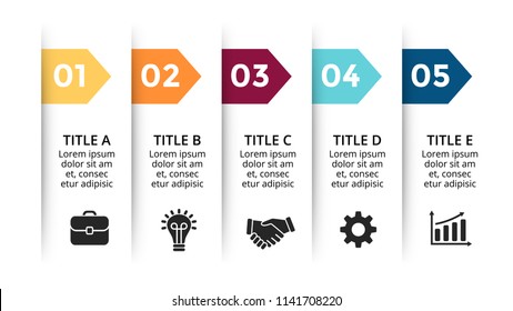 Vector paper arrows infographic, cycle diagram, labels graph, stickers presentation chart. Business concept with 5 options, parts, steps, processes. Slide template.