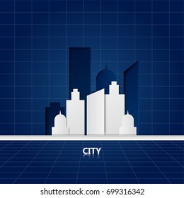 Vector Paper art of city With grid lines On a blue background.