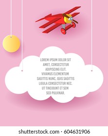 Vector Paper art of cloud and plane flying in the sky.  