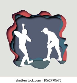 Vector paper art craft  illustration of a baseball players. 